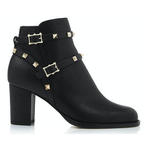 Valentino Rockstud City 70mm Black Leather Stud Block Heel Short Ankle Boot 36